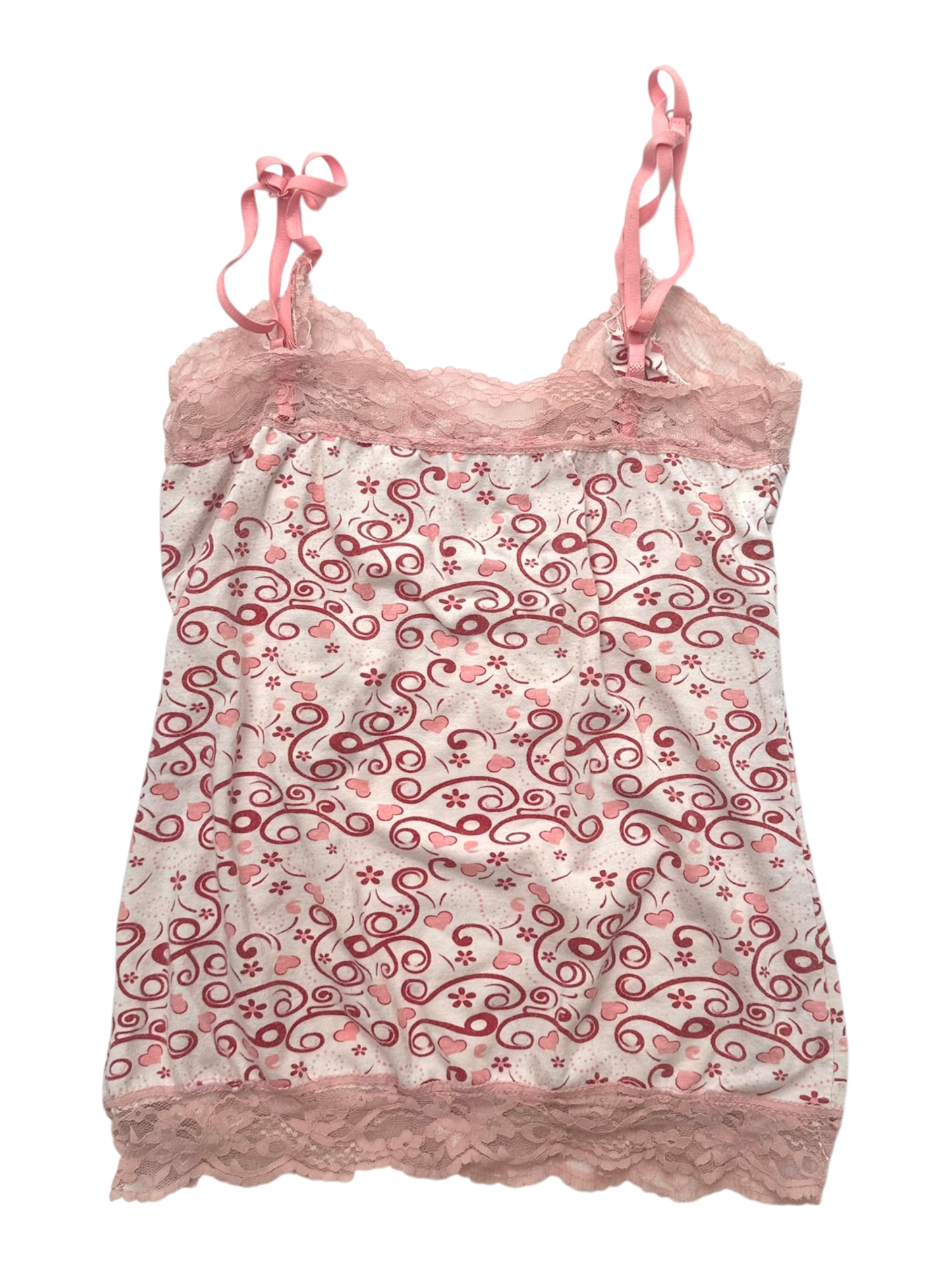 Pink top with hearts and swirls