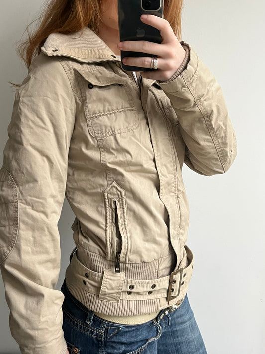Beige coat with belt