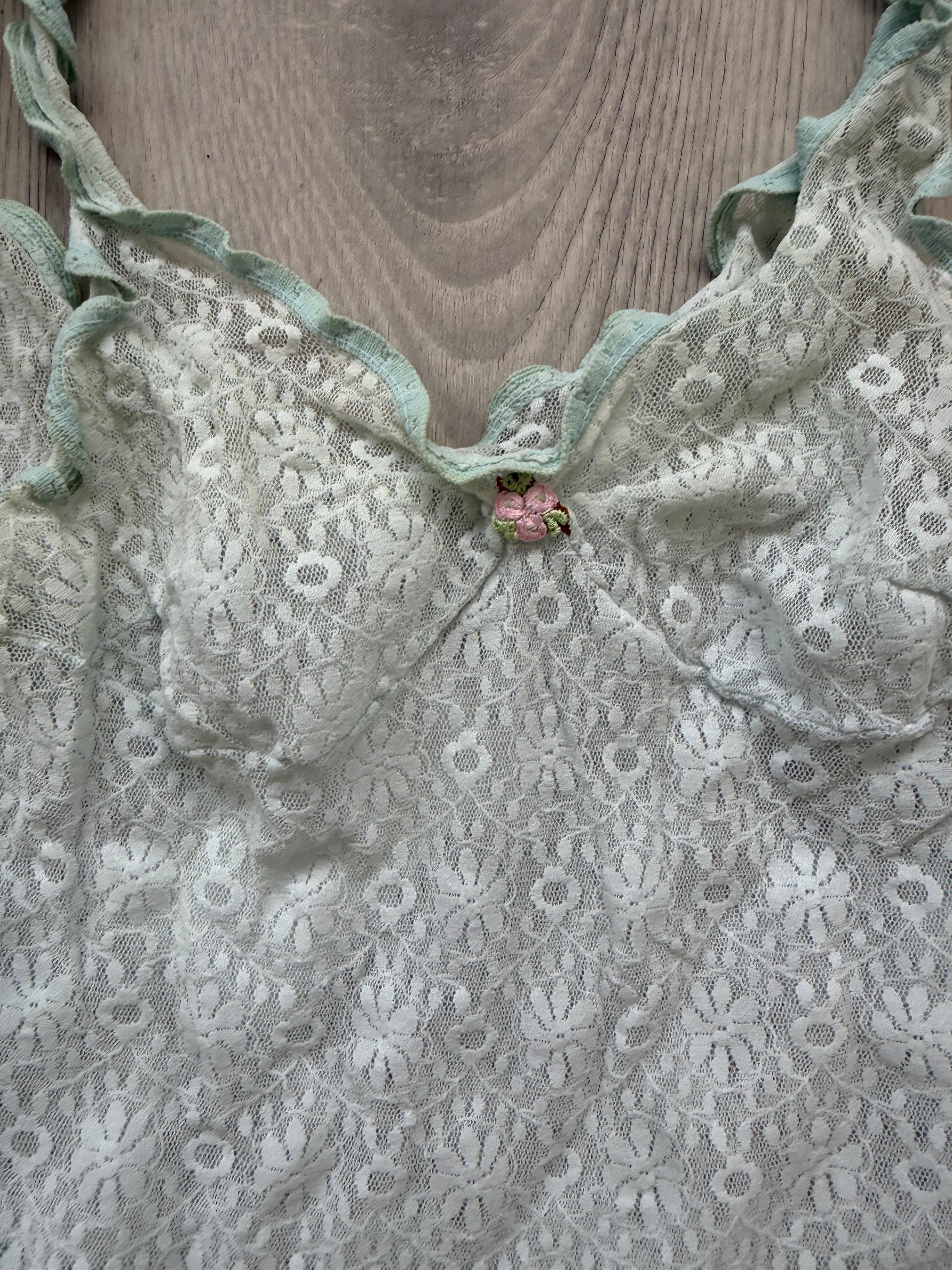 Mint Lace Top with Ruffles