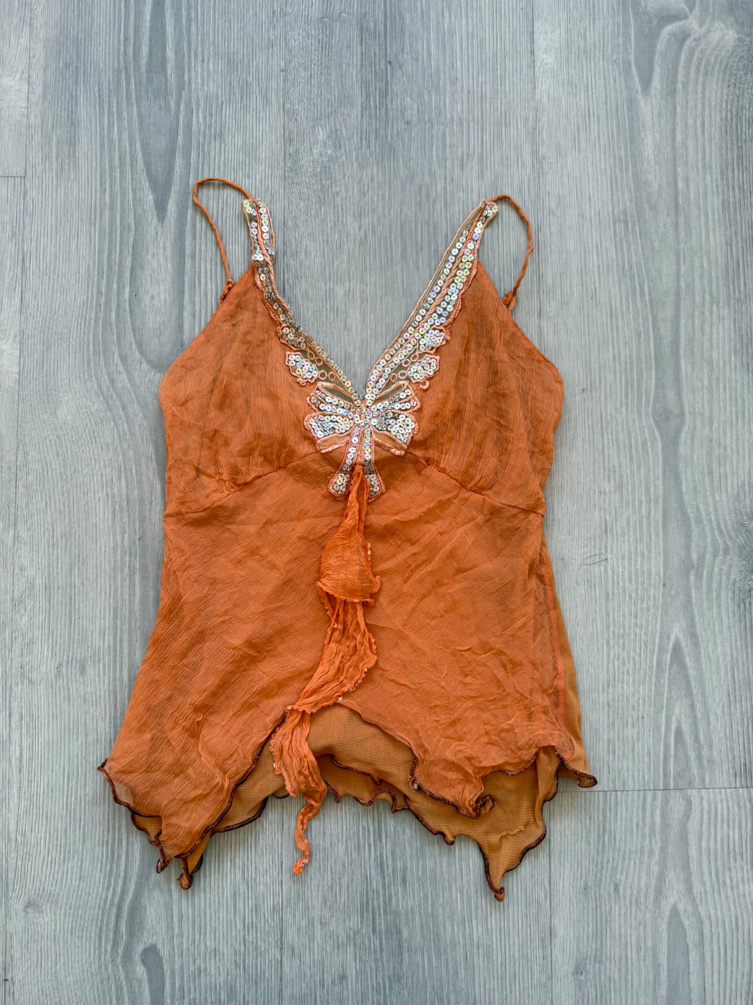 Orange Layered Sequin Top