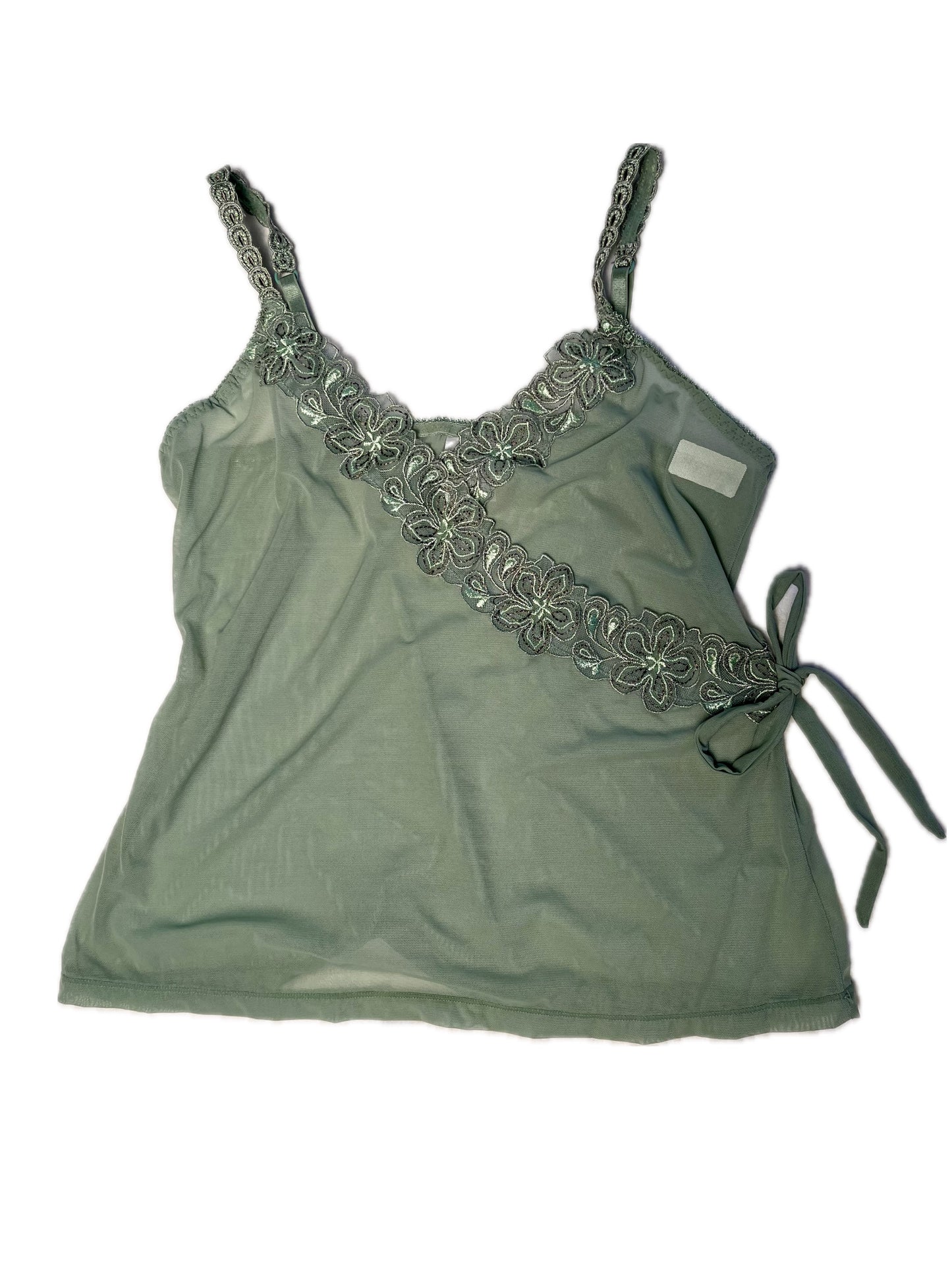 Sage green Top with flower #0025