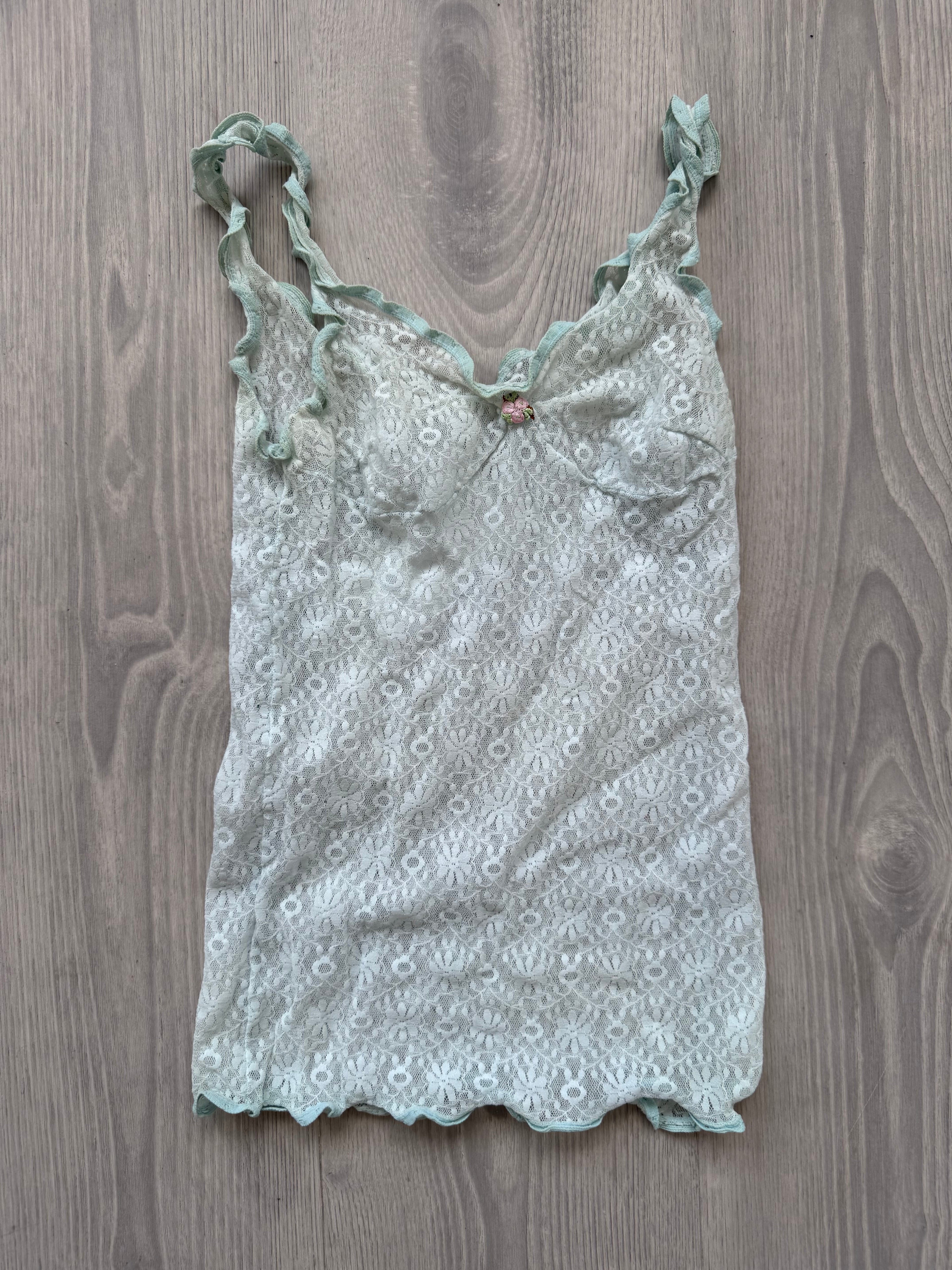 Mint Lace Top with Ruffles