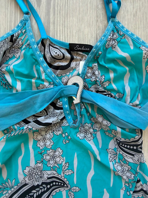 Blue Printed Top with Buckle