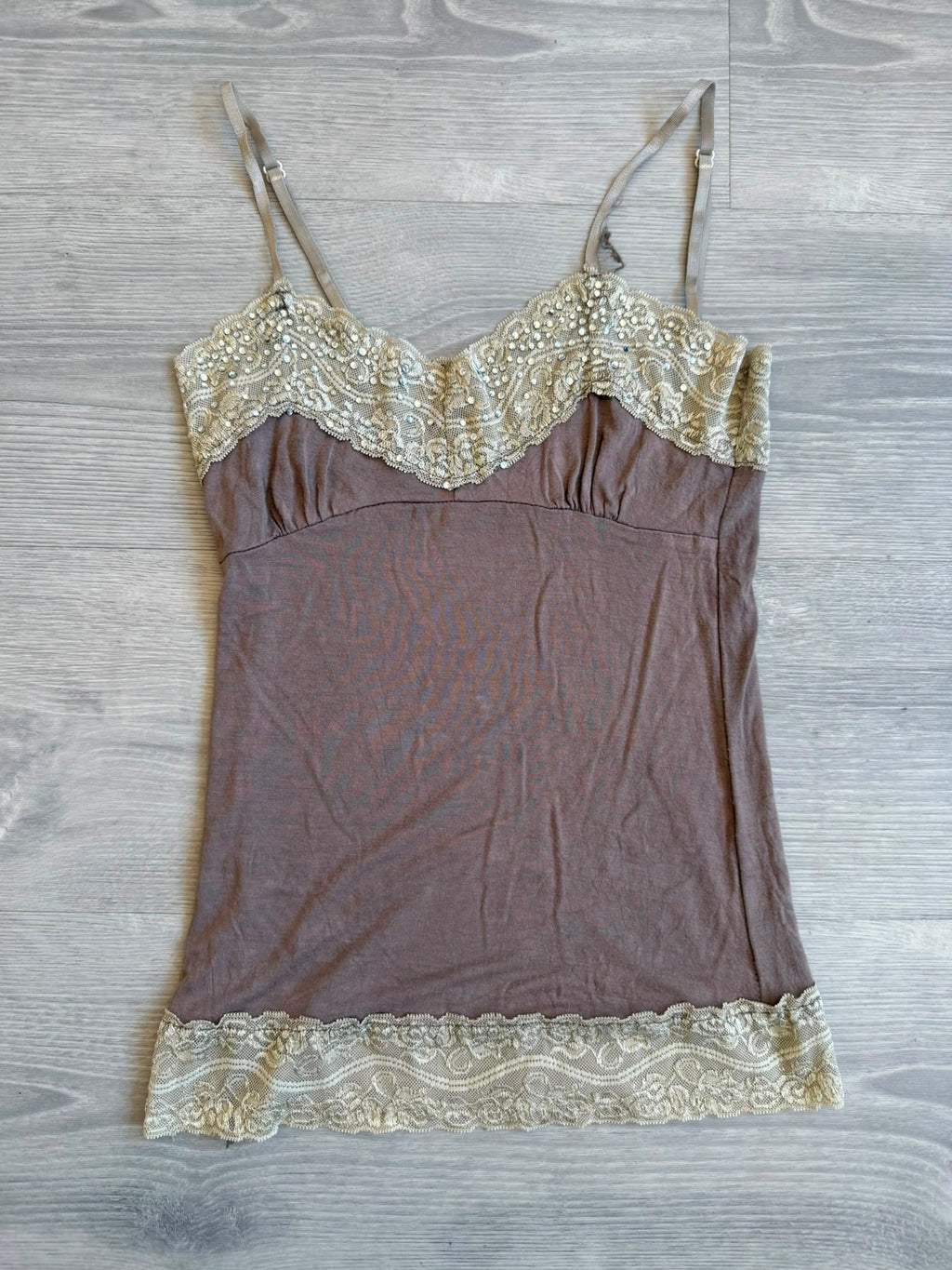 Brown Lace Cami with Rhinestones