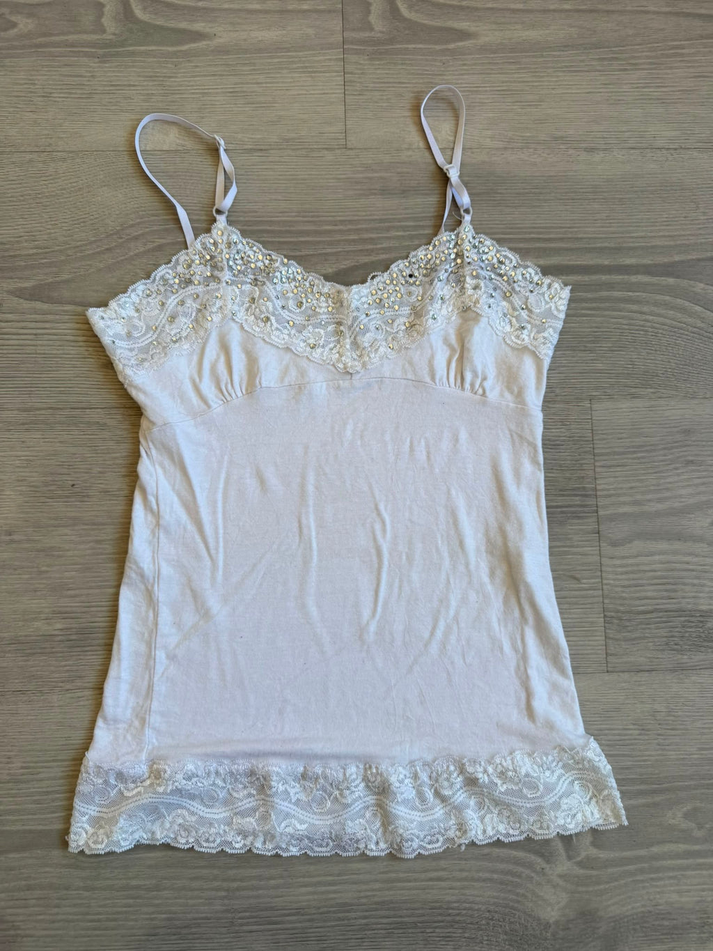 White lace cami with rhinestones