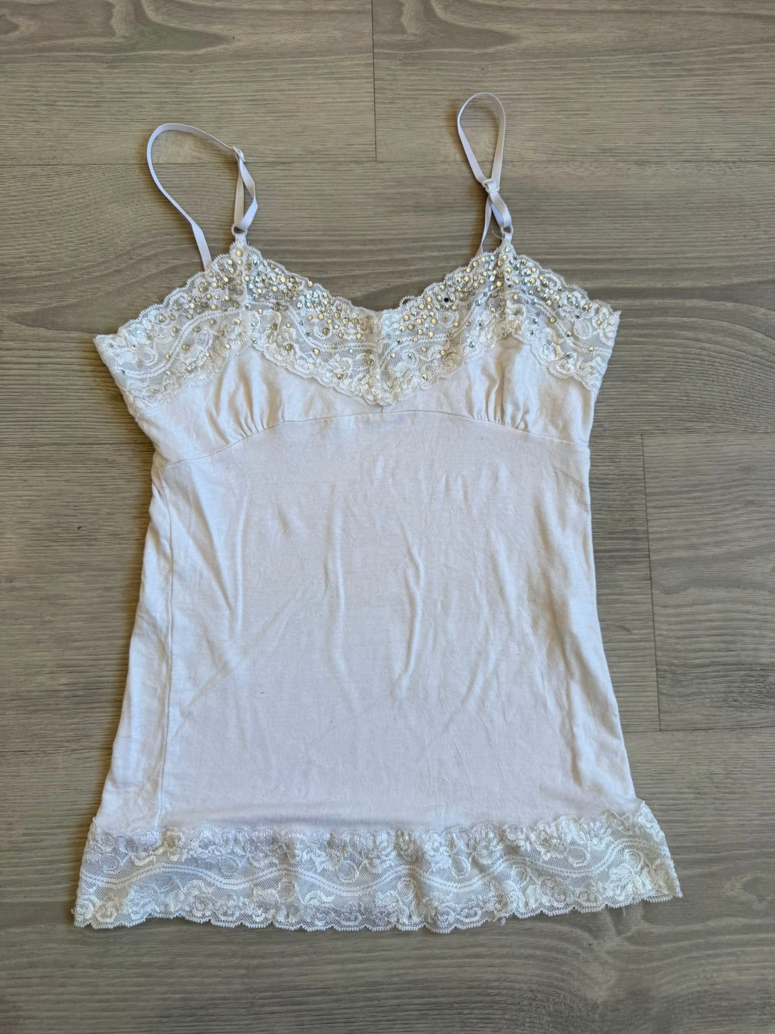 White lace cami with rhinestones