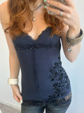 Blue Lace Top with Print
