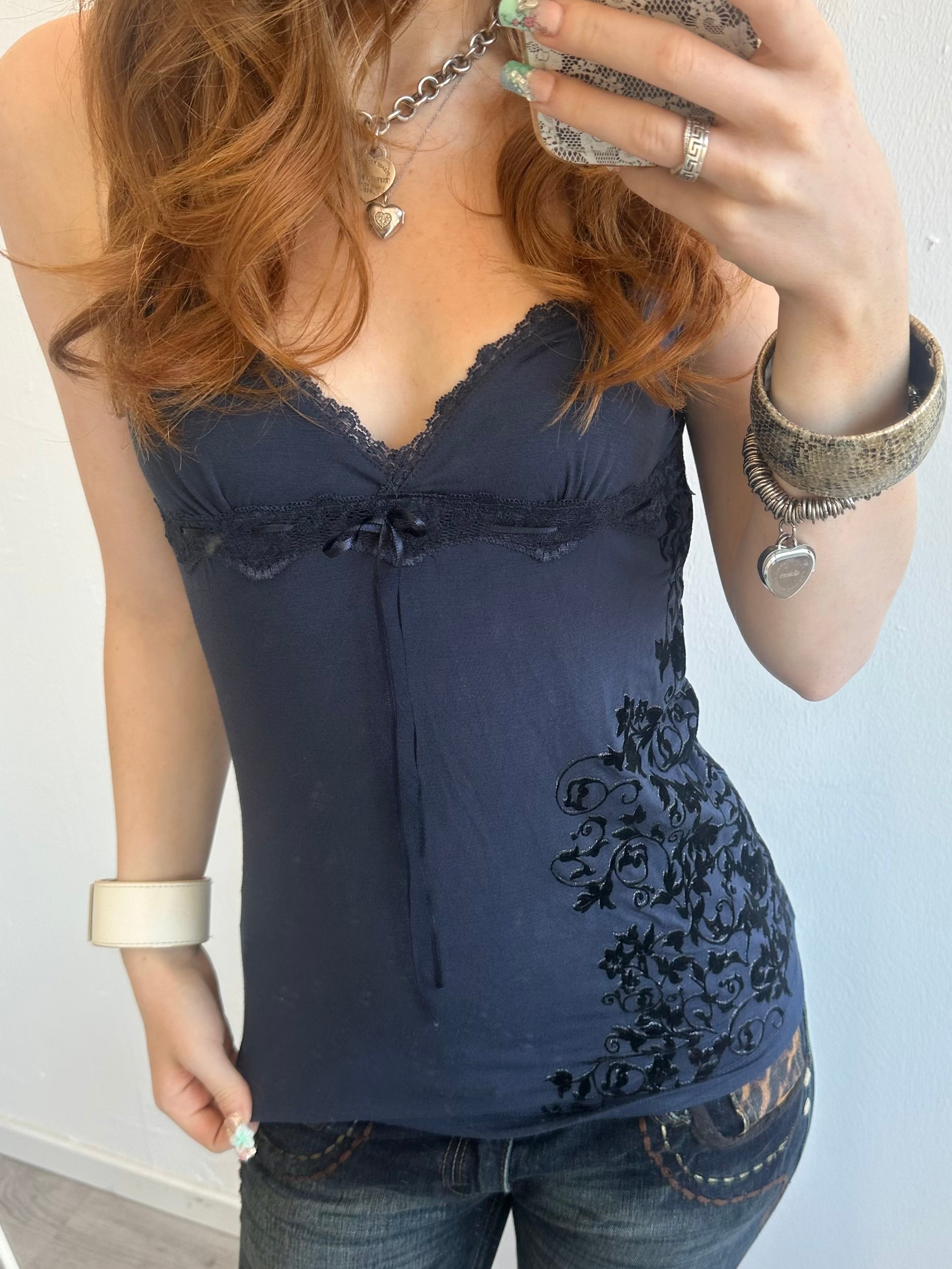 Blue Lace Top with Print