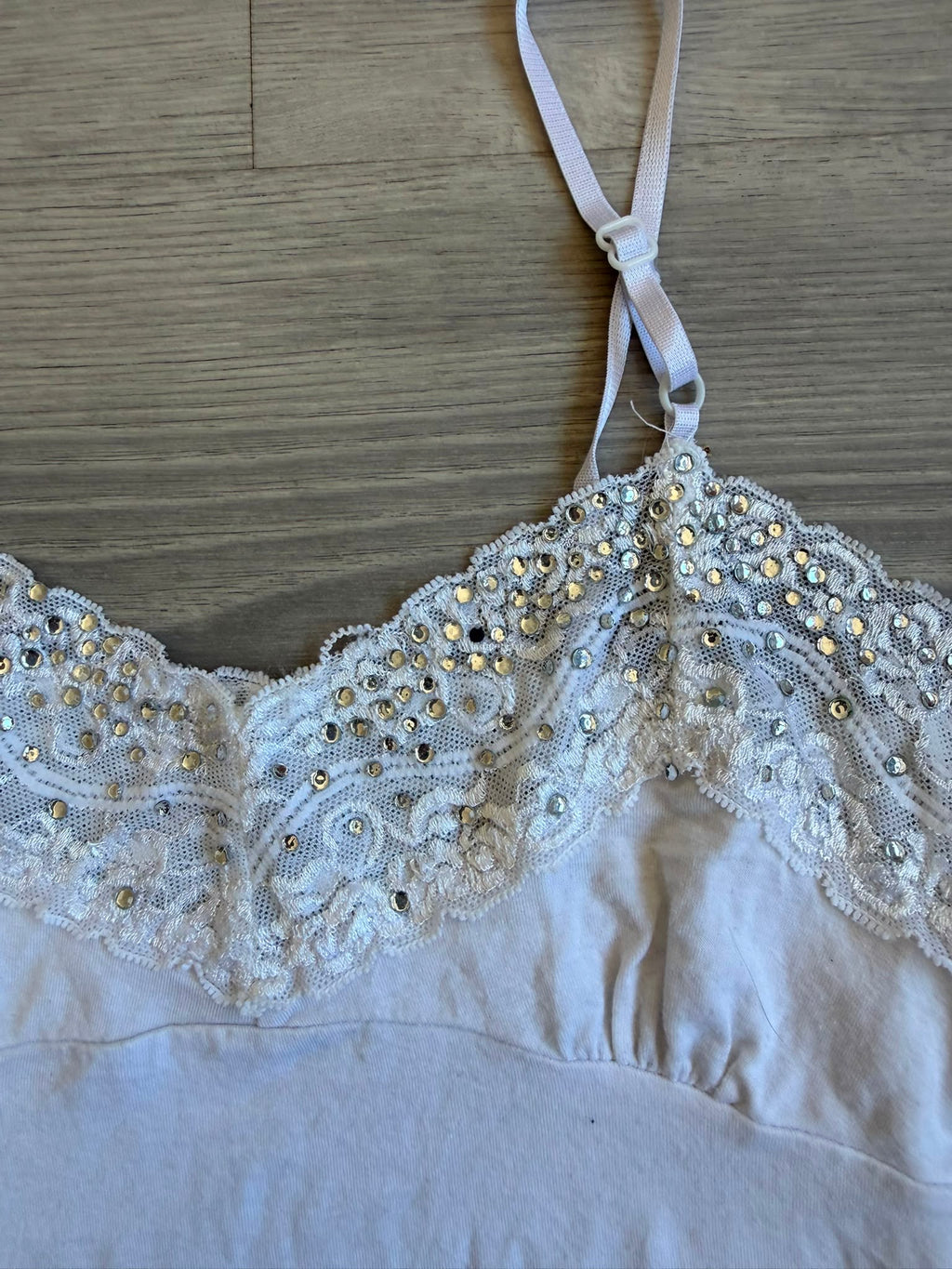 White lace cami with rhinestones