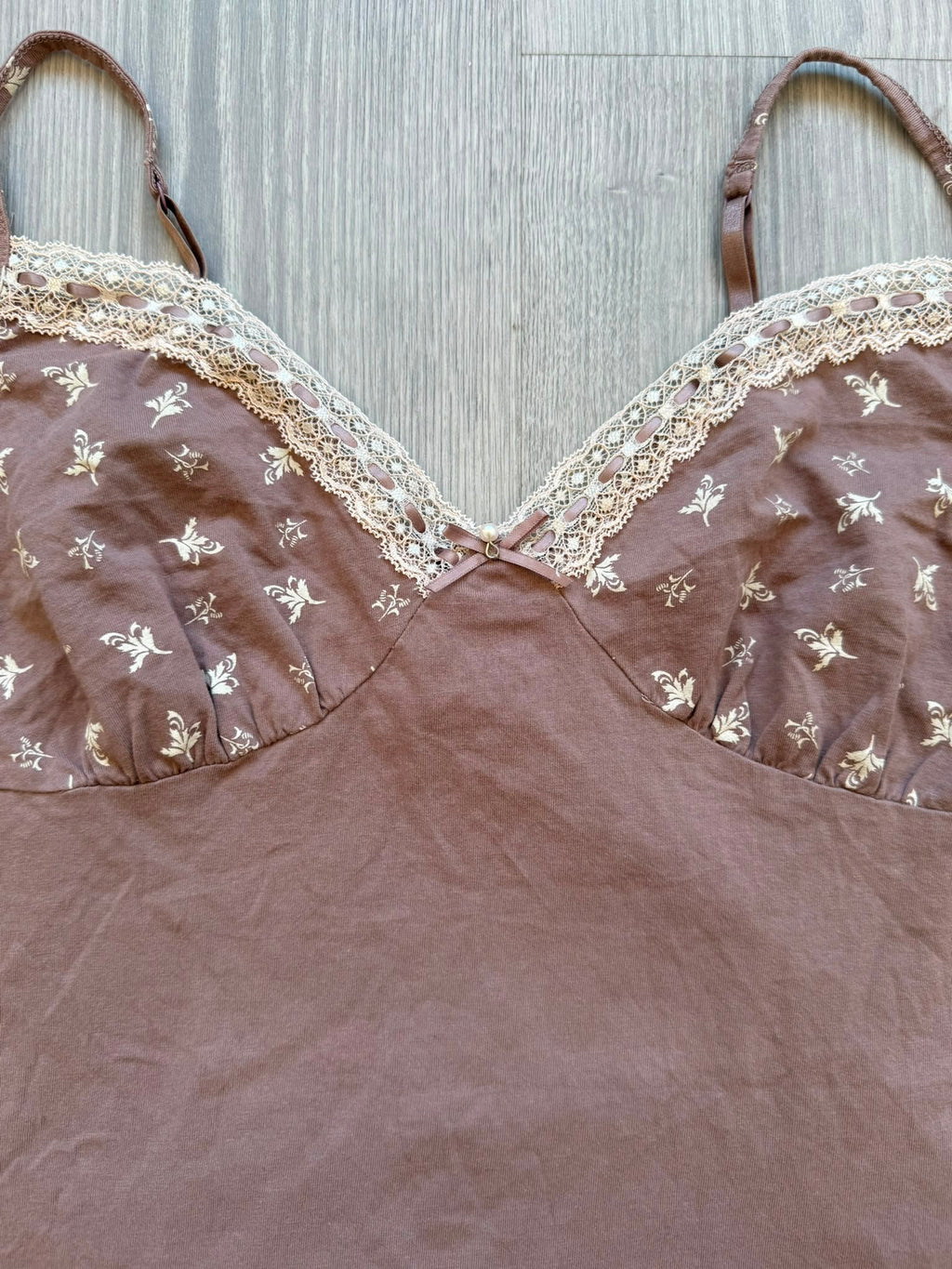 Brown Lace Cami with Floral Print
