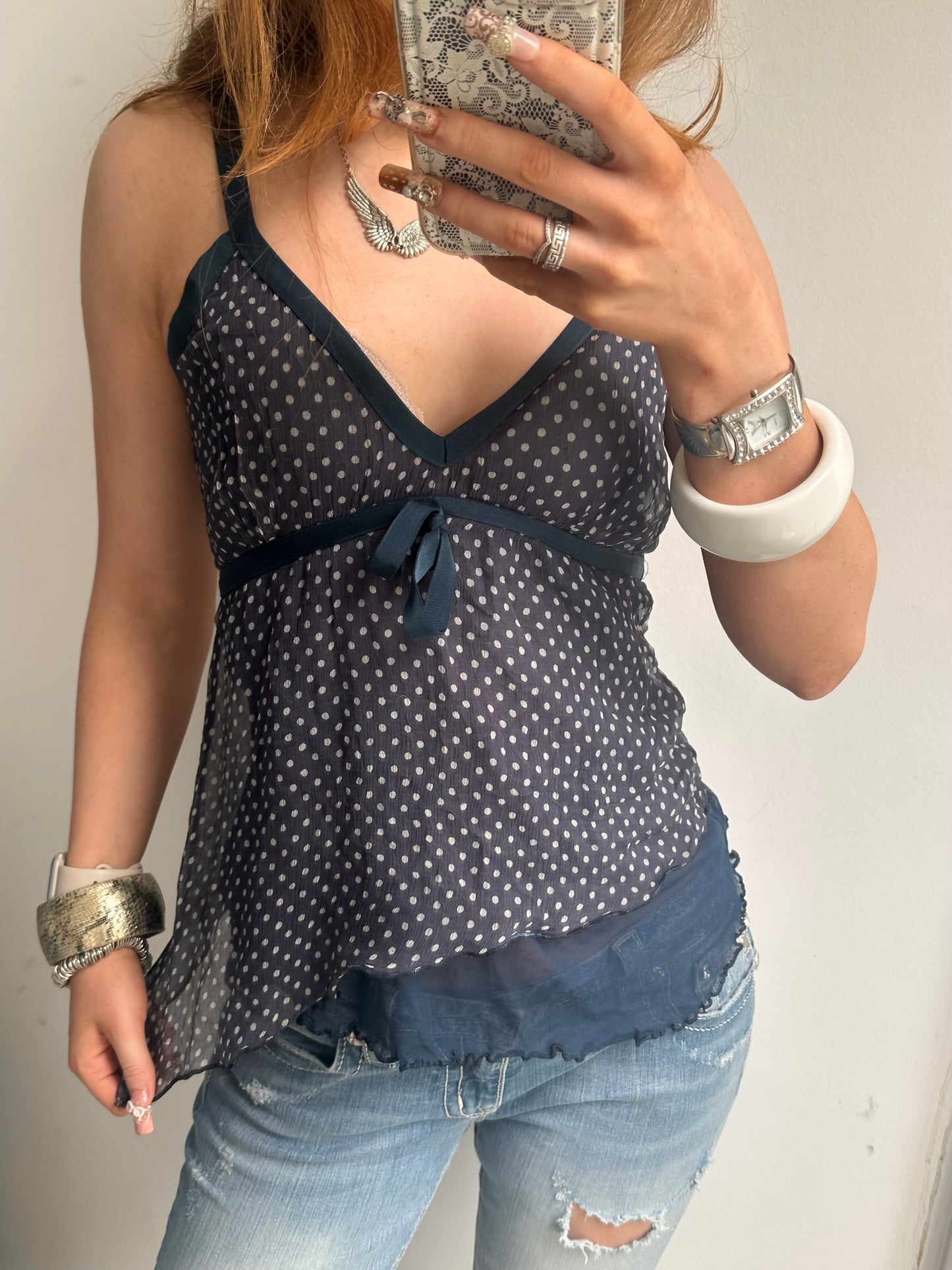 Blue polkadot top