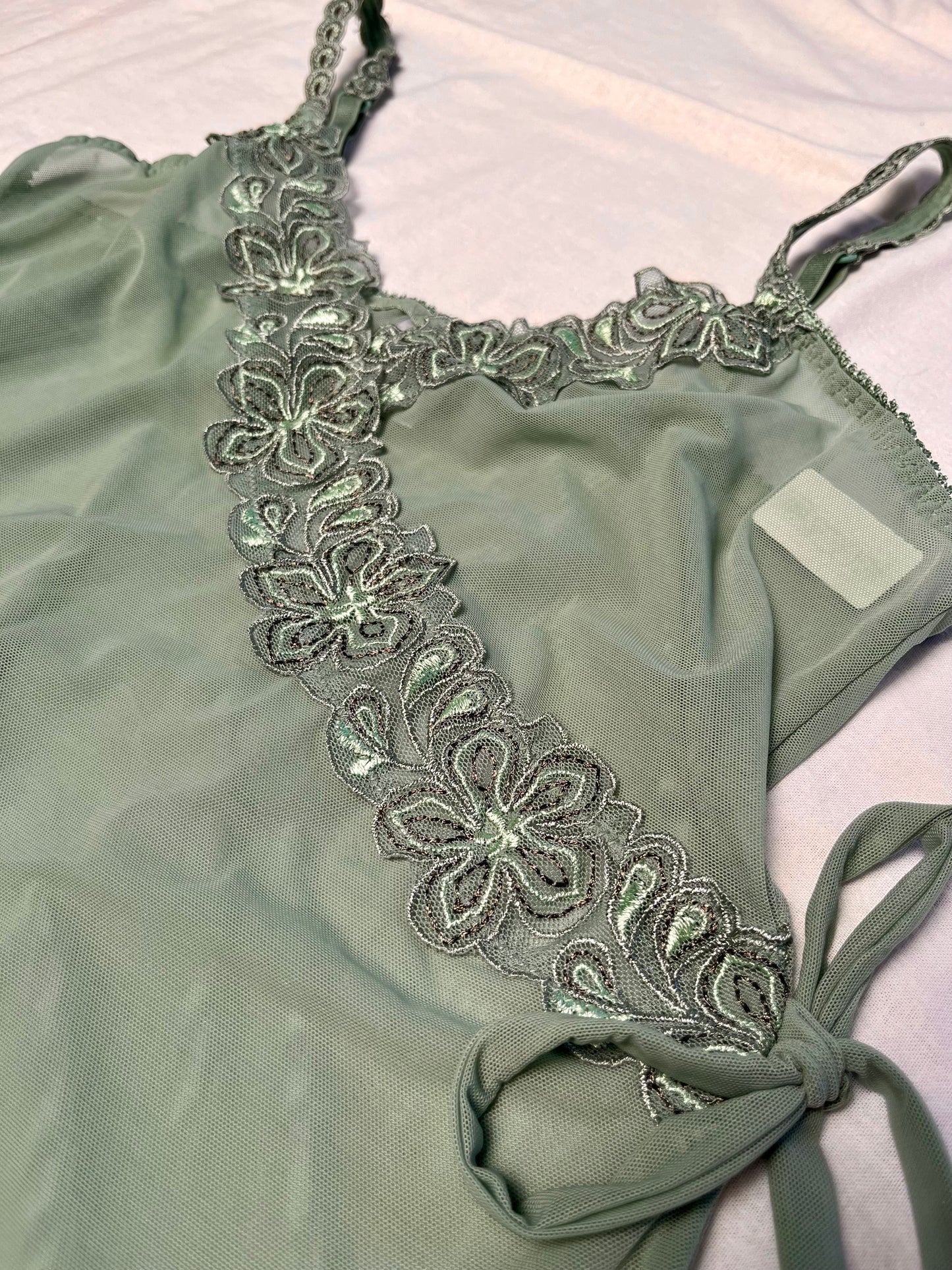 Sage green Top with flower #0025