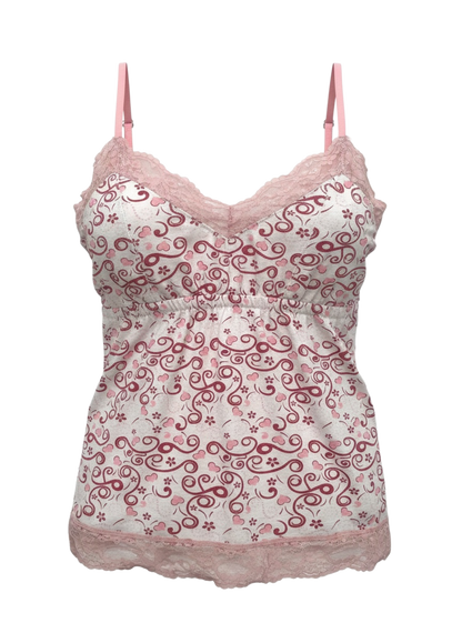 Pink top with hearts and swirls