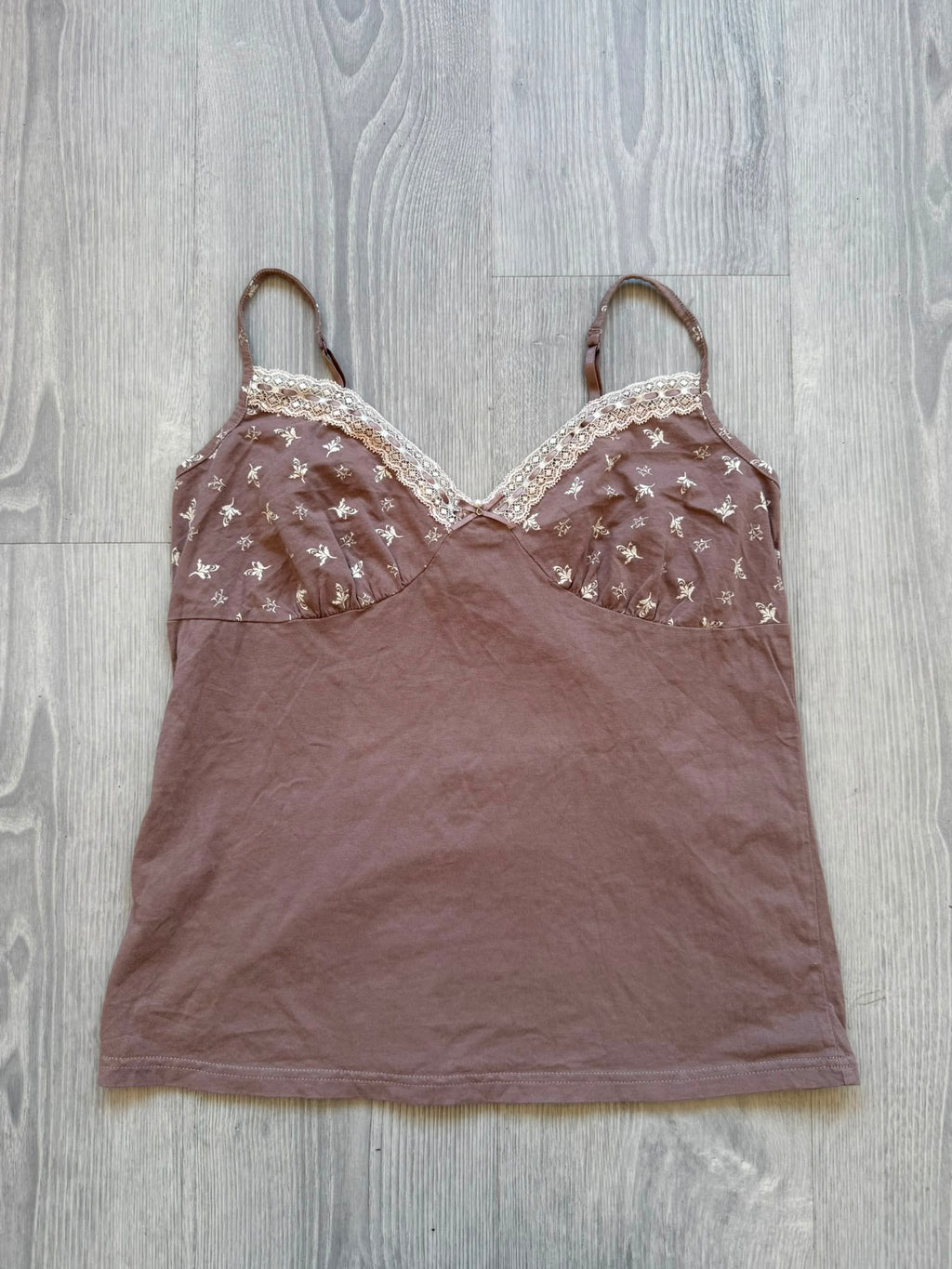 Brown Lace Cami with Floral Print