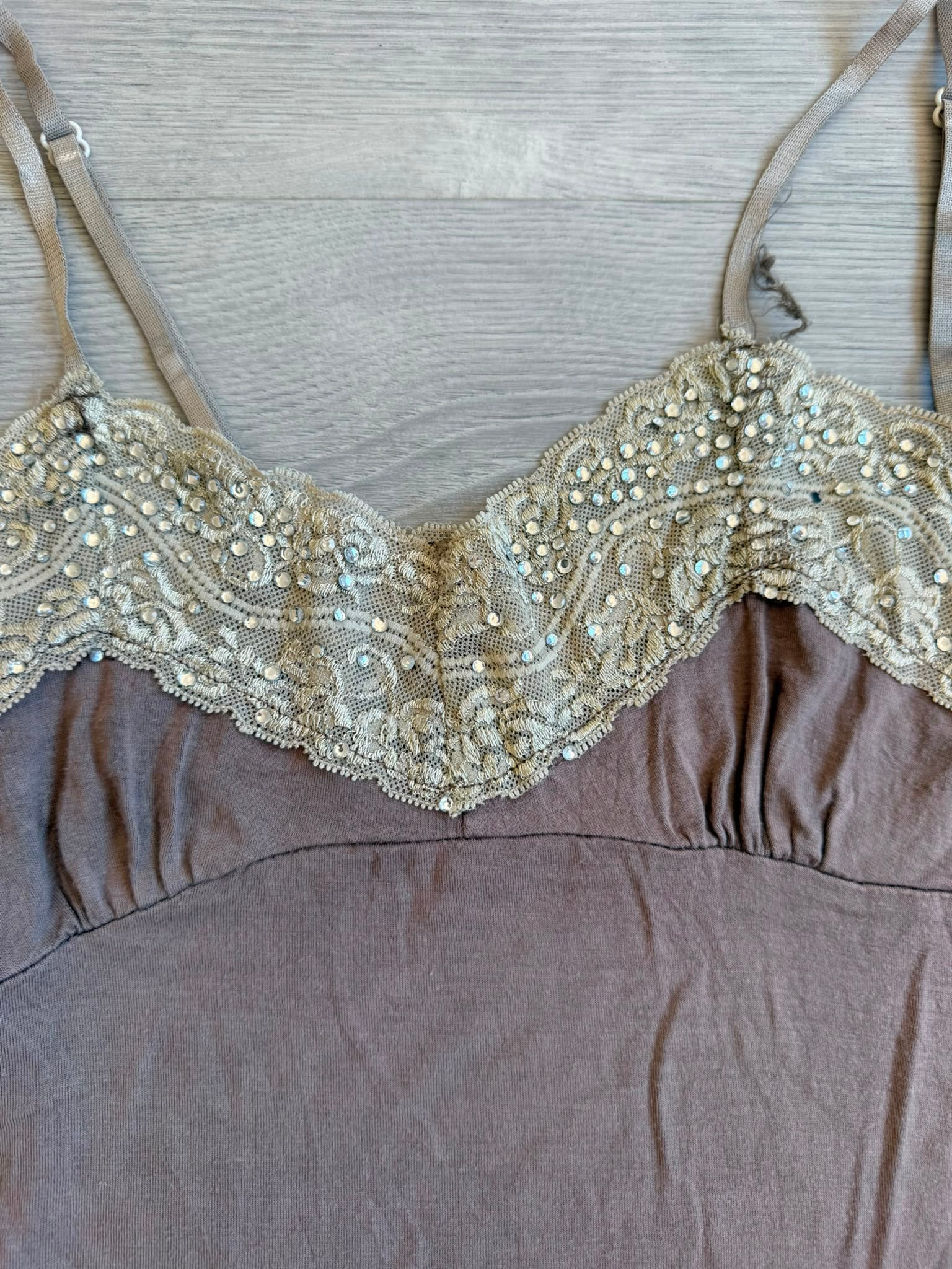 Brown Lace Cami with Rhinestones