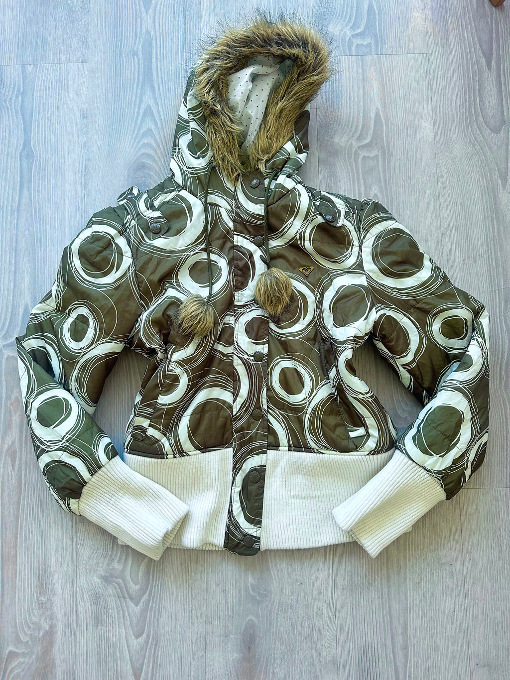 Green Circle Print Puffer Jacket (L)