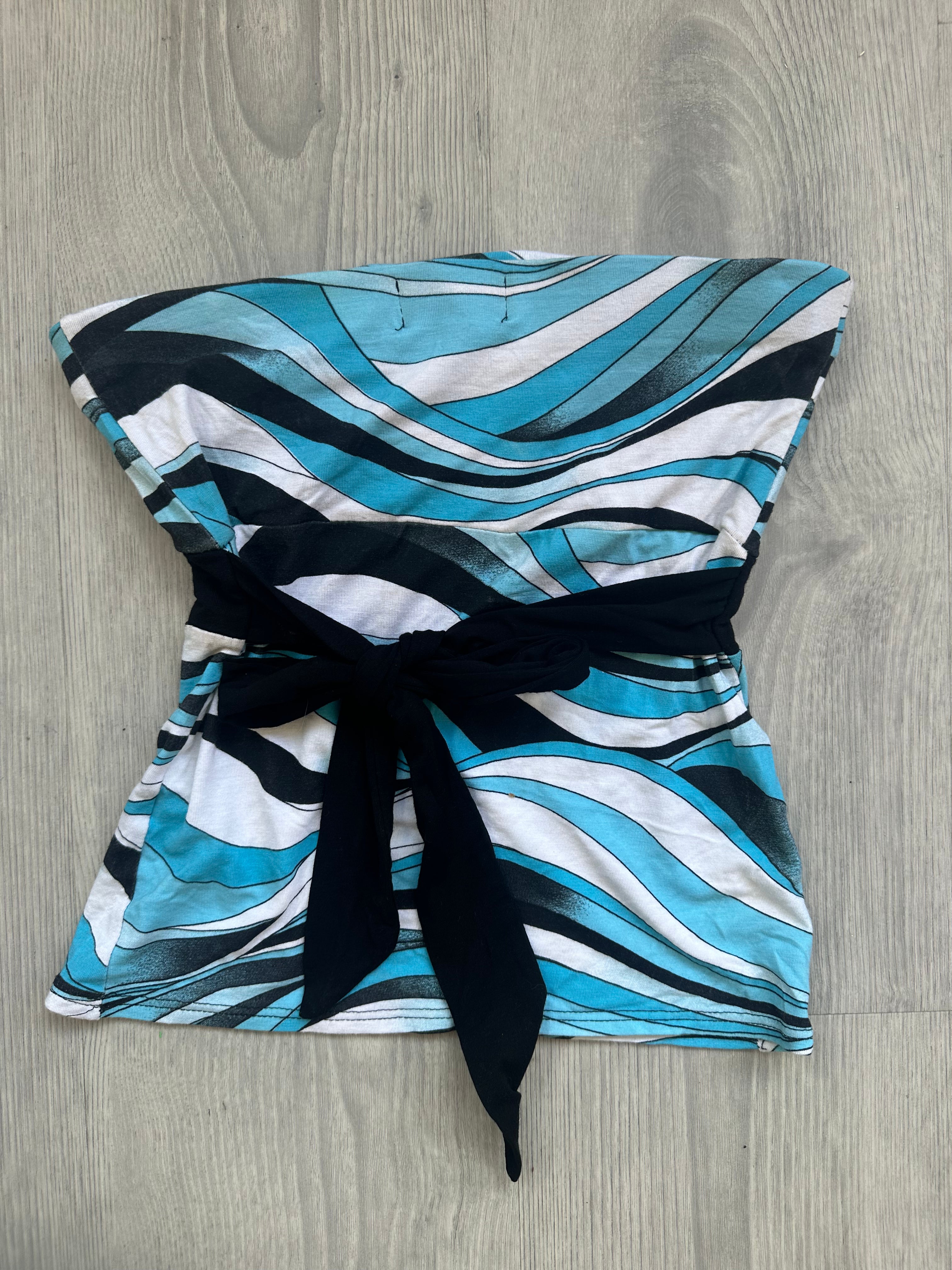 Blue Print Top with Bow